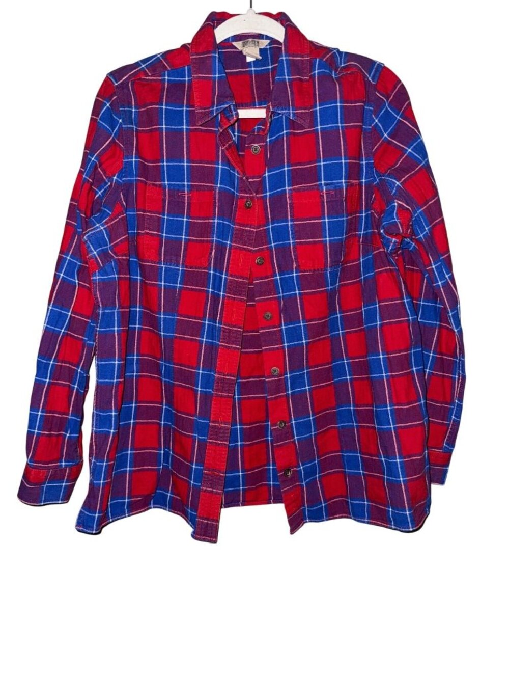 Duluth Trading Co. Womens Red & Blue Plaid Flannel Shirt Button-Up Long Sleeve S